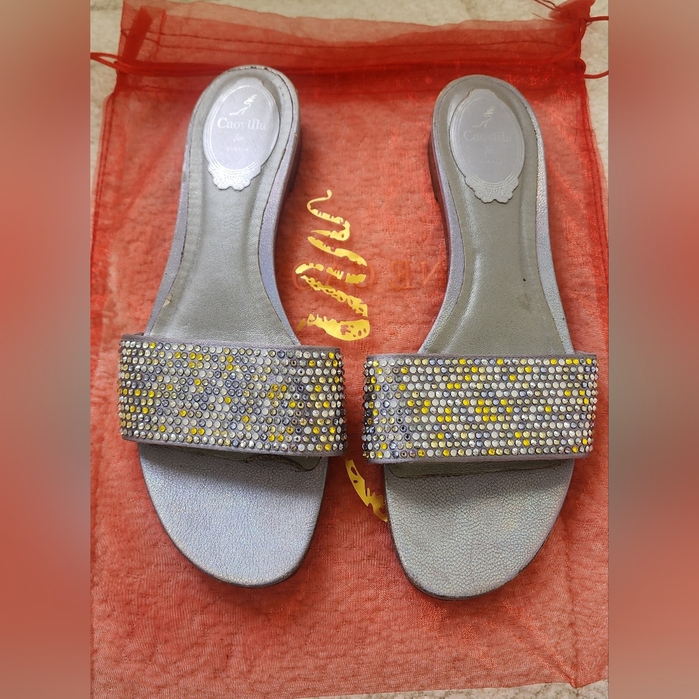 Rene Caovilla Light Purple Crystal Embellished Sandals Flays Size 38